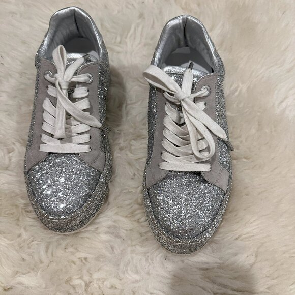 Zadig & Voltaire Dream Glitter Silver Leather Sneakers - Picture 1 of 10